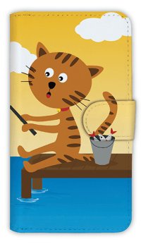 【Angler's Case】【Notebook Type】Cell-phone Case - Cat and Fishing - shine (built-to-order) (Product code：diary2015110712)