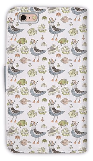 Photo2: 【Angler's Case】【Notebook Type】Cell-phone Case - Seamless Pattern of gull and fishes -  (built-to-order) (Product code：diary2015110719)