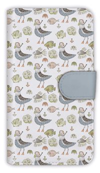 【Angler's Case】【Notebook Type】Cell-phone Case - Seamless Pattern of gull and fishes -  (built-to-order) (Product code：diary2015110719)