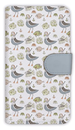 Photo1: 【Angler's Case】【Notebook Type】Cell-phone Case - Seamless Pattern of gull and fishes -  (built-to-order) (Product code：diary2015110719)