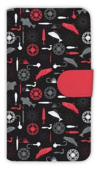 【Angler's Case】【Notebook Type】Cell-phone Case - Seamless Pattern - Reel and Fish and Jighead and Worm (built-to-order) (Product code：diary2015110209)