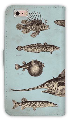 Photo2: 【Angler's Case】【Notebook Type】Cell-phone Case - Vintage Fish Picture Book  - Blue (built-to-order) (Product code：diary2015110501)