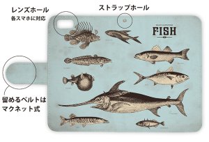 Photo3: 【Angler's Case】【Notebook Type】Cell-phone Case - Vintage Fish Picture Book  - Blue (built-to-order) (Product code：diary2015110501)