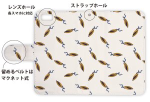 Photo3: 【Angler's Case】【Notebook Type】Cell-phone Case - Seamless Pattern of Lure - Gold (built-to-order) (Product code：diary2015103127)