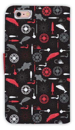 Photo2: 【Angler's Case】【Notebook Type】Cell-phone Case - Seamless Pattern - Reel and Fish and Jighead and Worm (built-to-order) (Product code：diary2015110209)