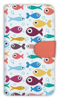 【Angler's Case】【Notebook Type】Cell-phone Case - Seamless Pattern of cute fishes - (built-to-order) (Product code：diary2015103132)