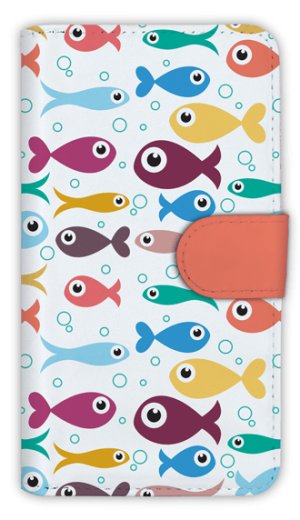 Photo1: 【Angler's Case】【Notebook Type】Cell-phone Case - Seamless Pattern of cute fishes - (built-to-order) (Product code：diary2015103132)