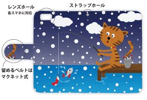 Photo3: 【Angler's Case】【Notebook Type】Cell-phone Case - Cat and Fishing - snow (built-to-order) (Product code：diary2015110712)