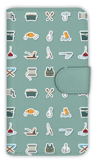 Photo1: 【Angler's Case】【Notebook Type】Cell-phone Case - Icons of Fishing Tackle -  (built-to-order) (Product code：diary2015110709)