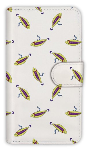 Photo1: 【Angler's Case】【Notebook Type】Cell-phone Case - Seamless Pattern of Lure - Yellow&Purple (built-to-order) (Product code：diary2015103128)