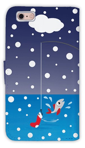 Photo2: 【Angler's Case】【Notebook Type】Cell-phone Case - Cat and Fishing - snow (built-to-order) (Product code：diary2015110712)