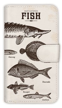 【Angler's Case】【Notebook Type】Cell-phone Case - Vintage Fish Picture Book  - Lemon (built-to-order) (Product code：diary2015110502)