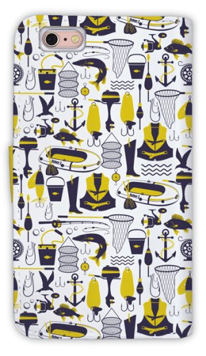 Photo2: 【Angler's Case】【Notebook Type】Cell-phone Case - Seamless Pattern of Fishing Tackle - (built-to-order) (Product code：diary2015110210)