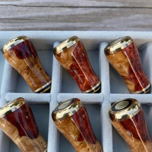 Photo3: [FHF/fishing house freedom] Wood Handle Knob Round Shape A Rank Premium "Karin" (Padouk) Red and White Burl (1 piece) F-01