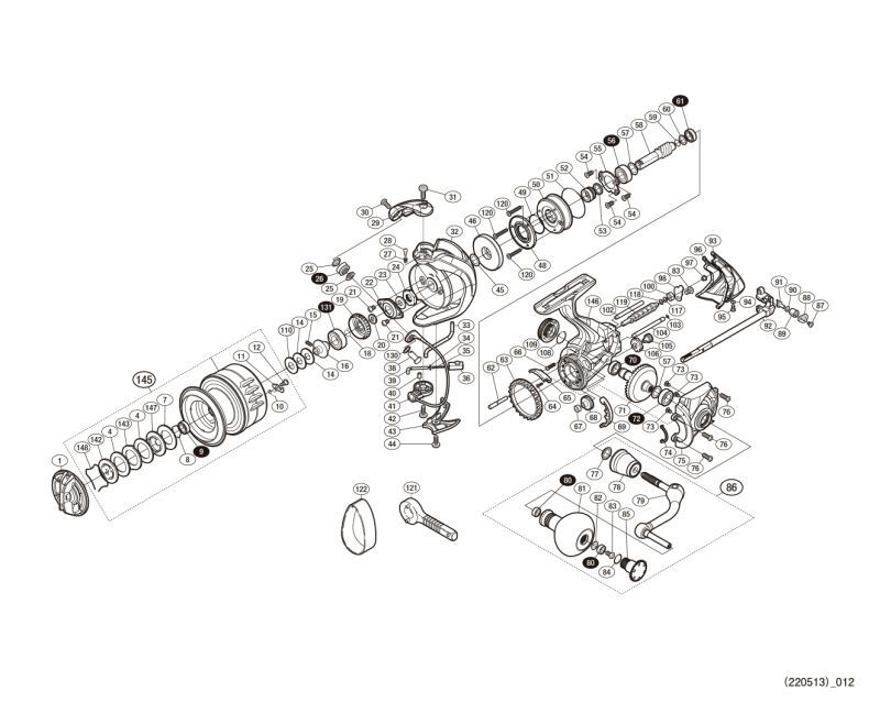 SHIMANO] Genuine Spare Parts for 17 TWIN POWER XD C5000XG Product Code:  037480 **Back-order (Shipping in 3-4 weeks after receiving order) -  HEDGEHOG STUDIO