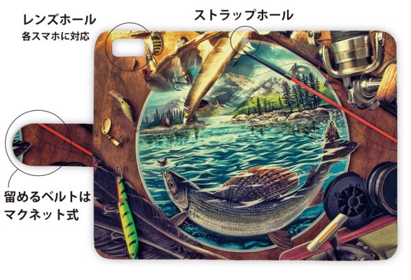 Photo3: 【Angler's Case】【Notebook Type】Cell-phone Case - Embosomed Fishing Tackle - (built-to-order) (Product code:diary2015102907) (3)
