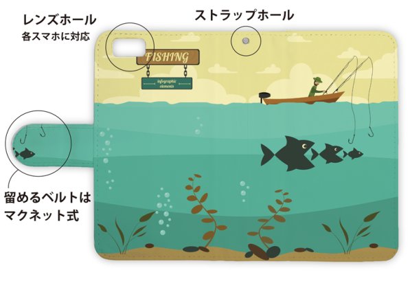 Photo3: 【Angler's Case】【Notebook Type】Cell-phone Case - Fishing on the boat - (built-to-order) (Product code：diary2015103006) (3)