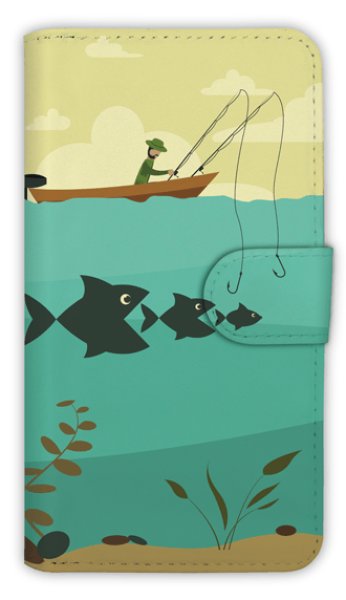 Photo1: 【Angler's Case】【Notebook Type】Cell-phone Case - Fishing on the boat - (built-to-order) (Product code：diary2015103006) (1)