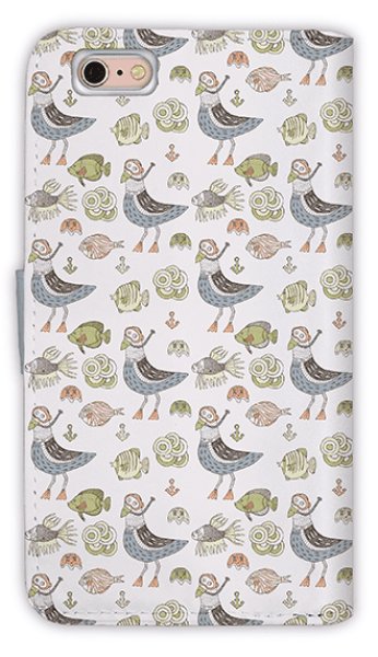 Photo2: 【Angler's Case】【Notebook Type】Cell-phone Case - Seamless Pattern of gull and fishes -  (built-to-order) (Product code：diary2015110719) (2)