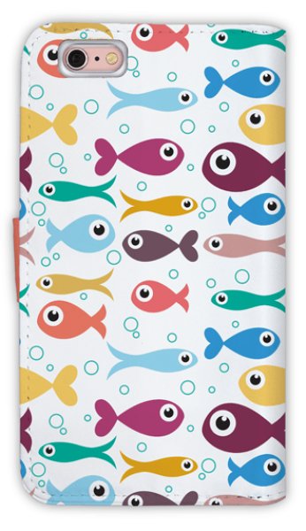 Photo2: 【Angler's Case】【Notebook Type】Cell-phone Case - Seamless Pattern of cute fishes - (built-to-order) (Product code:diary2015103132) (2)