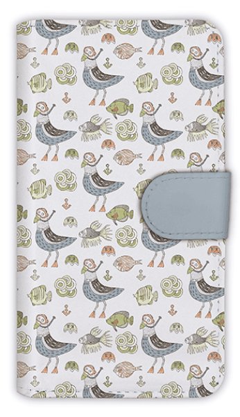 Photo1: 【Angler's Case】【Notebook Type】Cell-phone Case - Seamless Pattern of gull and fishes -  (built-to-order) (Product code：diary2015110719) (1)