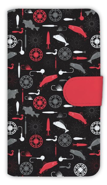 Photo1: 【Angler's Case】【Notebook Type】Cell-phone Case - Seamless Pattern - Reel and Fish and Jighead and Worm (built-to-order) (Product code：diary2015110209) (1)