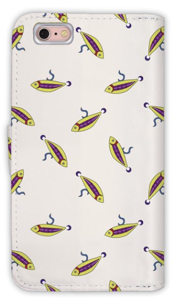 Photo2: 【Angler's Case】【Notebook Type】Cell-phone Case - Seamless Pattern of Lure - Yellow&Purple (built-to-order) (Product code:diary2015103128) (2)