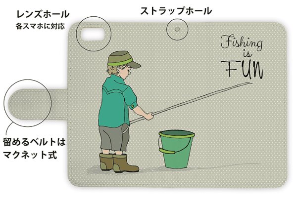 Photo3: 【Angler's Case】【Notebook Type】Cell-phone Case - Fishing is FUN - (built-to-order) (Product code:diary2015110403) (3)