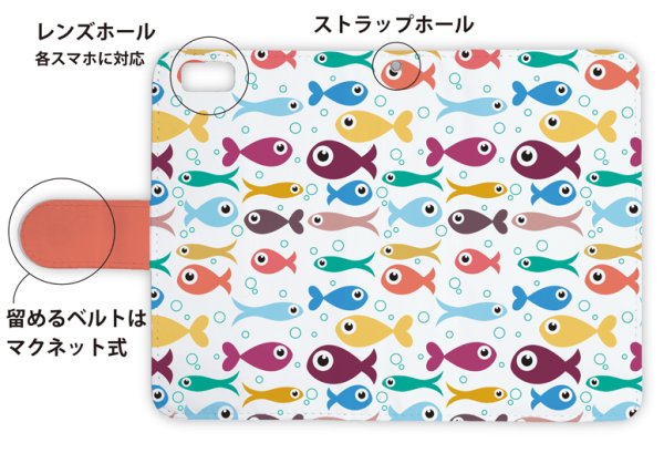 Photo3: 【Angler's Case】【Notebook Type】Cell-phone Case - Seamless Pattern of cute fishes - (built-to-order) (Product code:diary2015103132) (3)