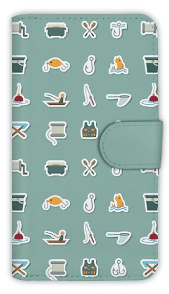 Photo1: 【Angler's Case】【Notebook Type】Cell-phone Case - Icons of Fishing Tackle -  (built-to-order) (Product code：diary2015110709) (1)