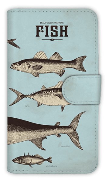 Photo1: 【Angler's Case】【Notebook Type】Cell-phone Case - Vintage Fish Picture Book  - Blue (built-to-order) (Product code：diary2015110501) (1)