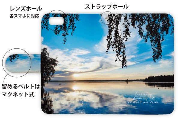 Photo3: 【Angler's Case】【Notebook Type】Cell-phone Case - Evening fishing at sunset on lake - (built-to-order) (Product code：diary2015102805) (3)