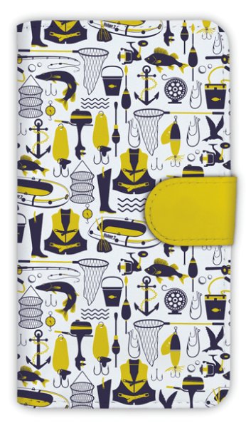 Photo1: 【Angler's Case】【Notebook Type】Cell-phone Case - Seamless Pattern of Fishing Tackle - (built-to-order) (Product code：diary2015110210) (1)