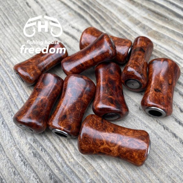 Photo2: [FHF/fishing house freedom] Wood Handle Knob Paddle Type 2 Premium Padouk Burl (“Karin Burl”) (1 piece) F-26 (2)
