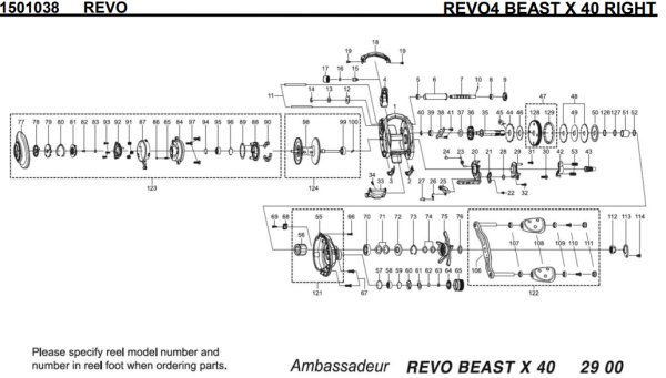 Photo1: [ABU] Genuine Spare Parts for REVO4 BEAST X 40 RIGHT Product code: 1501038 **Back-order (Shipping in 3-4 weeks after receiving order) (1)