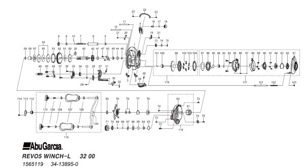 Photo1: [ABU] Genuine Spare Parts for REVO5 WINCH-L Product code:1565119  **Back-order (Shipping in 3-4 weeks after receiving order) (1)