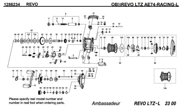 Photo1: [ABU] Genuine Spare Parts for REVO LTZ AE74-RACING-L Product code:1286234 **Back-order (Shipping in 3-4 weeks after receiving order) (1)