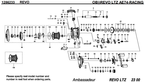 Photo1: [ABU] Genuine Spare Parts for REVO LTZ AE74-RACING Product code:1286233 **Back-order (Shipping in 3-4 weeks after receiving order) (1)