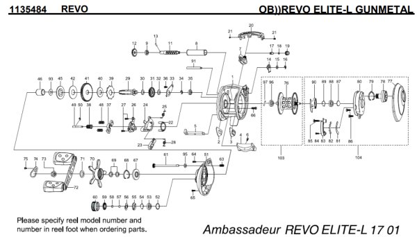 Photo1: [ABU] Genuine Spare Parts for REVO ELITE-L GUNMETAL Product code: 1135484 **Back-order (Shipping in 3-4 weeks after receiving order) (1)