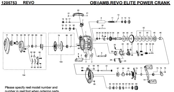 Photo1: [ABU] Genuine Spare Parts for REVO ELITE POWER CRANK Product code:1205753 **Back-order (Shipping in 3-4 weeks after receiving order) (1)