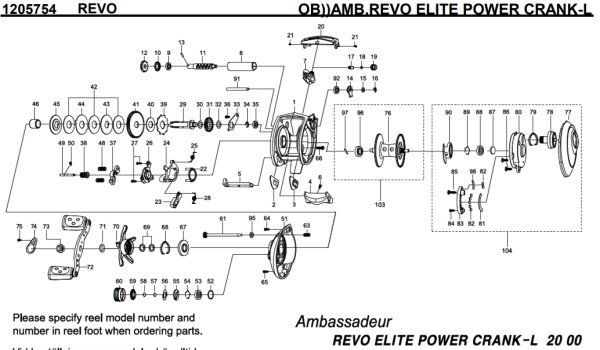 Photo1: [ABU] Genuine Spare Parts for REVO ELITE POWER CRANK-L Product code:1205754 **Back-order (Shipping in 3-4 weeks after receiving order) (1)