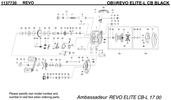 Photo1: [ABU] Genuine Spare Parts for REVO ELITE-L CB BLACK Product code:1137730 **Back-order (Shipping in 3-4 weeks after receiving order) (1)