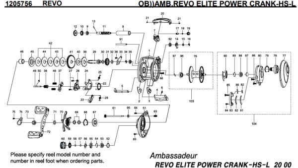 Photo1: [ABU] Genuine Spare Parts for REVO ELITE POWER CRANK HS-L Product code: 1205756 **Back-order (Shipping in 3-4 weeks after receiving order) (1)