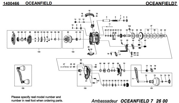 Photo1: [ABU] Genuine Spare Parts for 16 OCEANFIELD 7 Product code: 1400466 **Back-order (Shipping in 3-4 weeks after receiving order) (1)