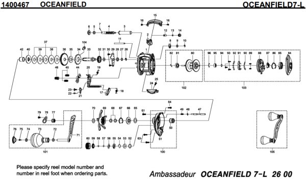 Photo1: [ABU] Genuine Spare Parts for 16 OCEANFIELD 7-L Product code: 1400467 **Back-order (Shipping in 3-4 weeks after receiving order) (1)