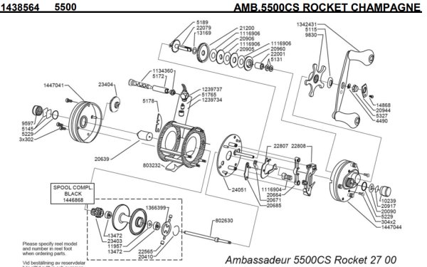 Photo1: [ABU] Genuine Spare Parts for Ambassadeur 5500CS CHAMPAGNE Product code: 1438564 **Back-order (Shipping in 3-4 weeks after receiving order) (1)