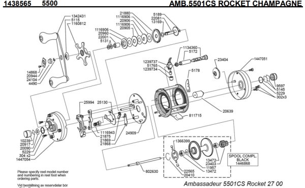 Photo1: [ABU] Genuine Spare Parts for Ambassadeur 5501CS CHAMPAGNE Product code: 1438565 **Back-order (Shipping in 3-4 weeks after receiving order) (1)